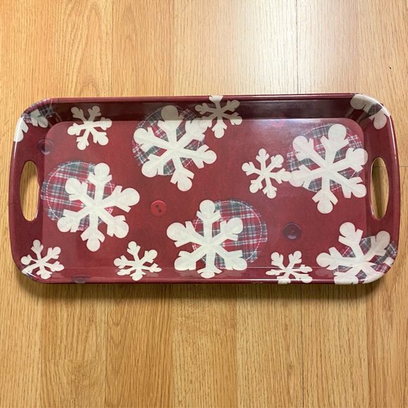 Casual Gourmet Melamine Sandwich Tray Snowflake Theme, Rectangular with Handles - Picture 2 of 7
